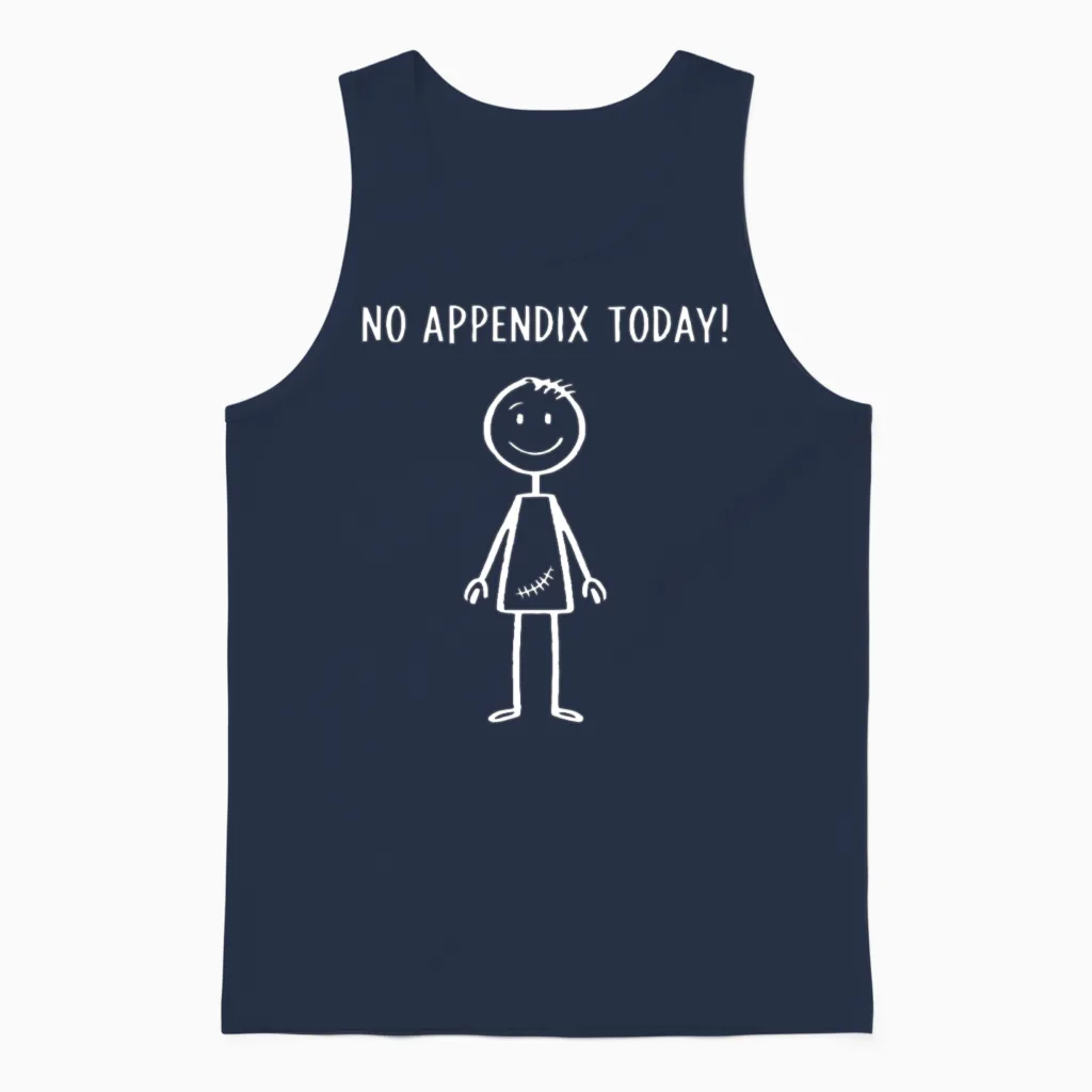 No Appendix Funny Surgery Recovery Appendectomy Unisex Tank Top in Navy