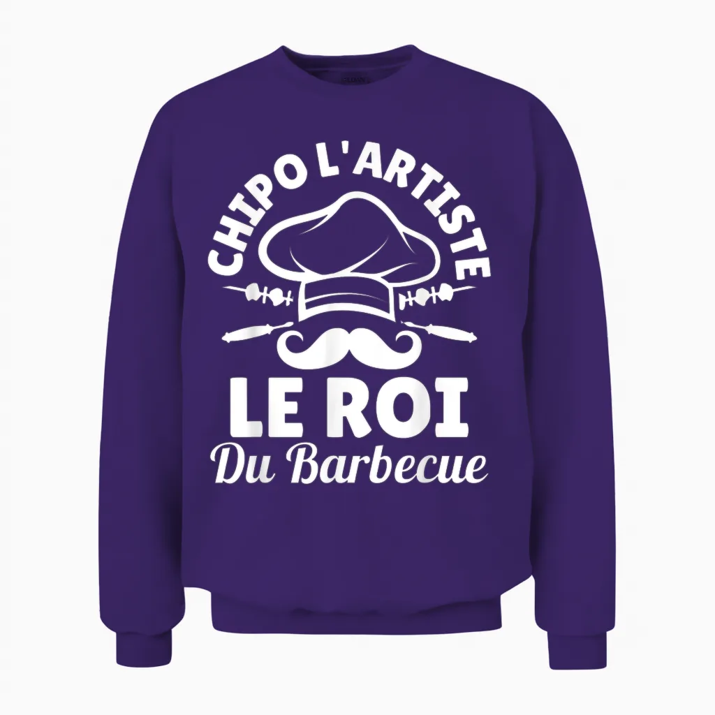 Bbq Humor | Barbecue | Chipo the Artist King of Barbecue T-Shirt, Black, S Unisex Sweatshirt in Purple