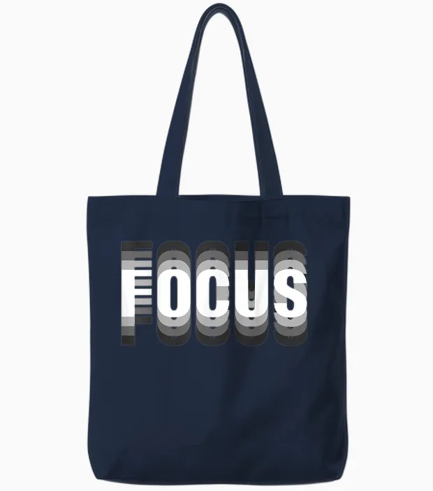 Focus Cool Trippy Optical Illusion T-Shirt, Black Tote Bags in Navy