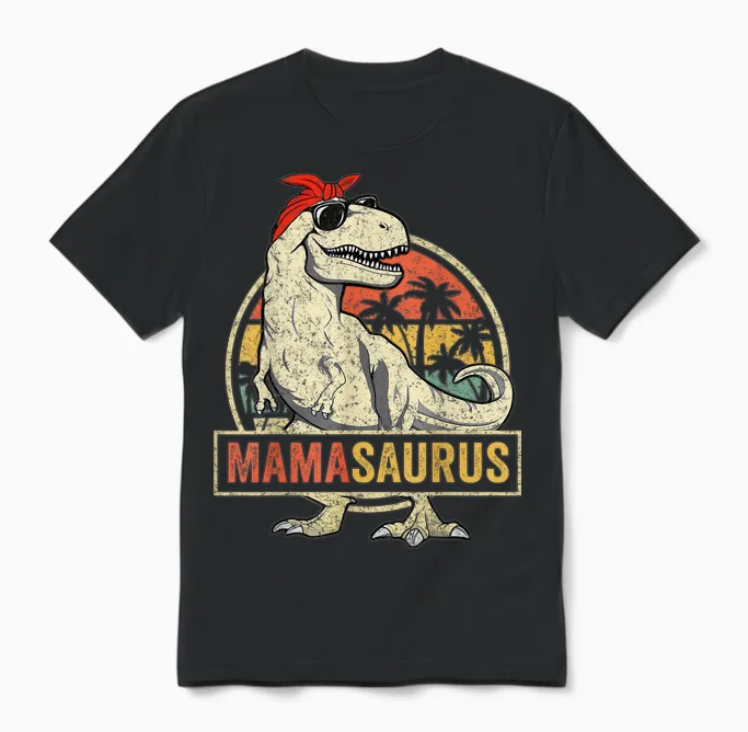 Family Saurus Shirts Store Mamasaurus T Rex Dinosaur Funny Mother's Day Gifts Mom Mommy Unisex Adult Classic Fit Black Short Sleeve Unisex T-Shirt in Black