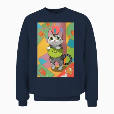 Cartoon Funny Cat Unisex Sweatshirt - Navy