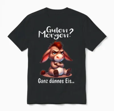 T-Shirt with German Text Morgenmuffel Müde Langschläfer Guten Morgen Donkey, Black, S Unisex T-Shirt - Black
