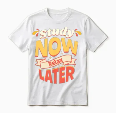 Study Now Relax Later Motivational Quote Unisex T-Shirt - White