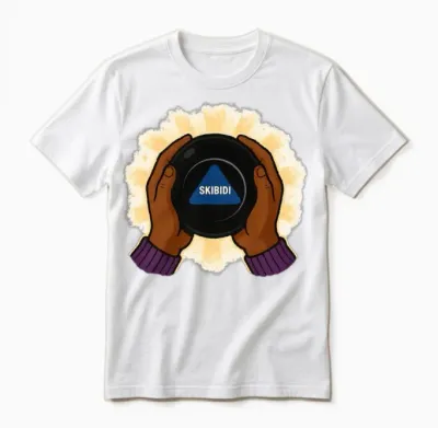 Skibidi Magic 8-Ball Funny Meme Parody Unisex T-Shirt - White