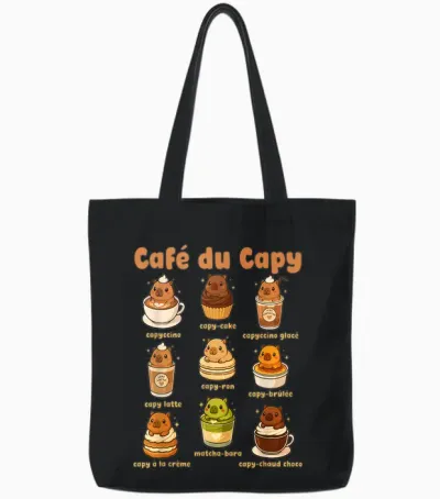 Capybara Coffee Cute Capybara Coffee Pun Kawaii Drink Art Tote Bags - Black