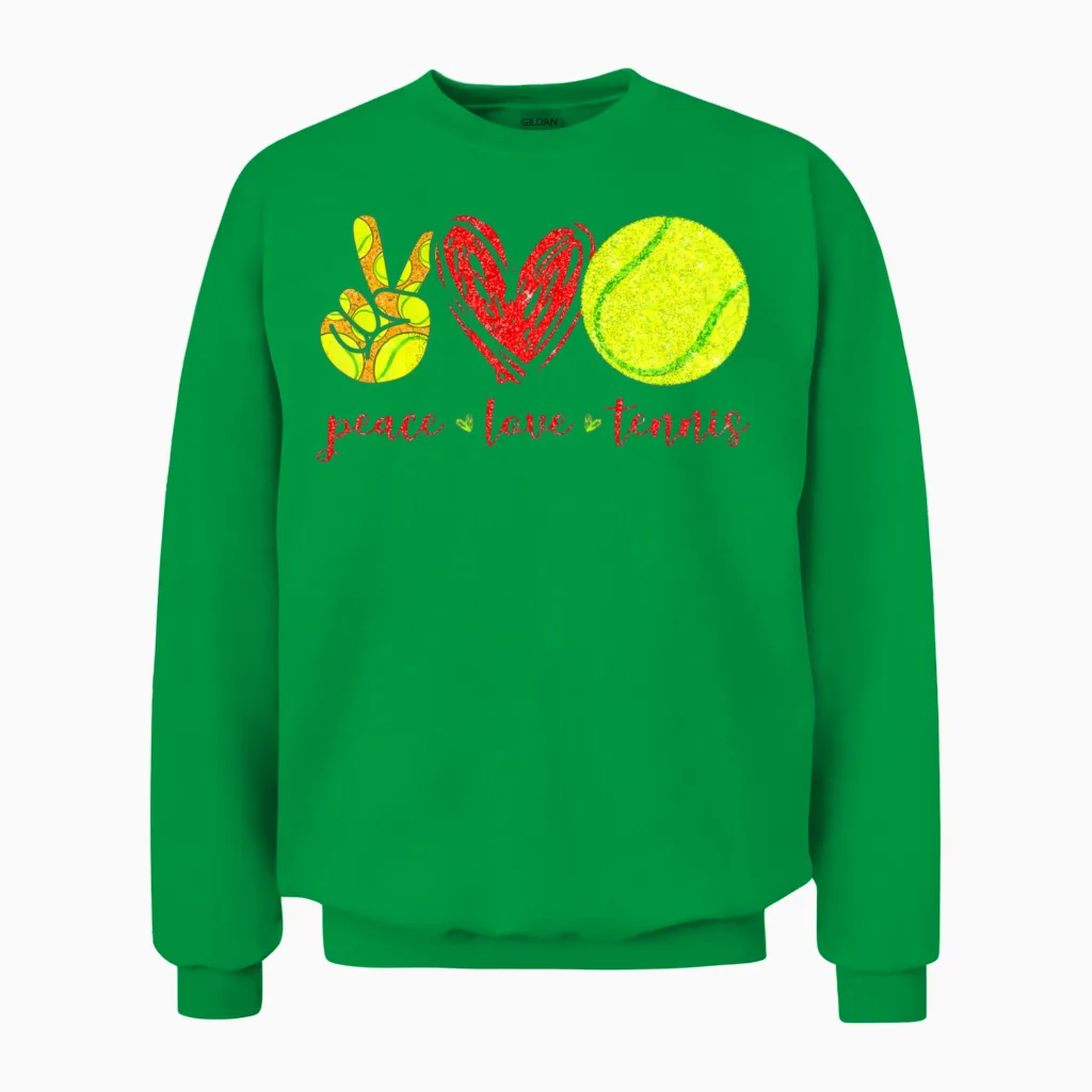 Peace Love Tennis Cute Tennis Lovers Unisex Sweatshirt in Irish Green