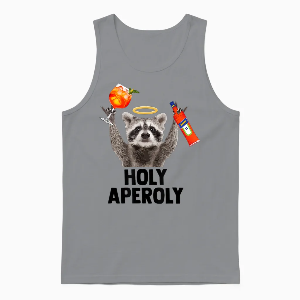 Holy Aperoly X Raccoon Meme Racoon X Aperoli Pedro Spritz T-Shirt, White Unisex Tank Top in Sport Grey