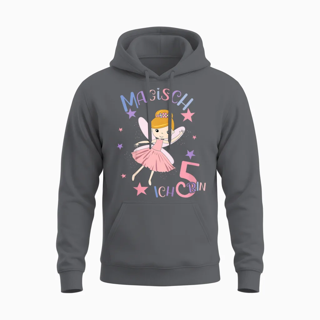 Kinder Geburtstagsshirt 5 Jahre Mädchen 5. Geburtstag Fee Ich Bin 5 Unisex Hoodie in Charcoal