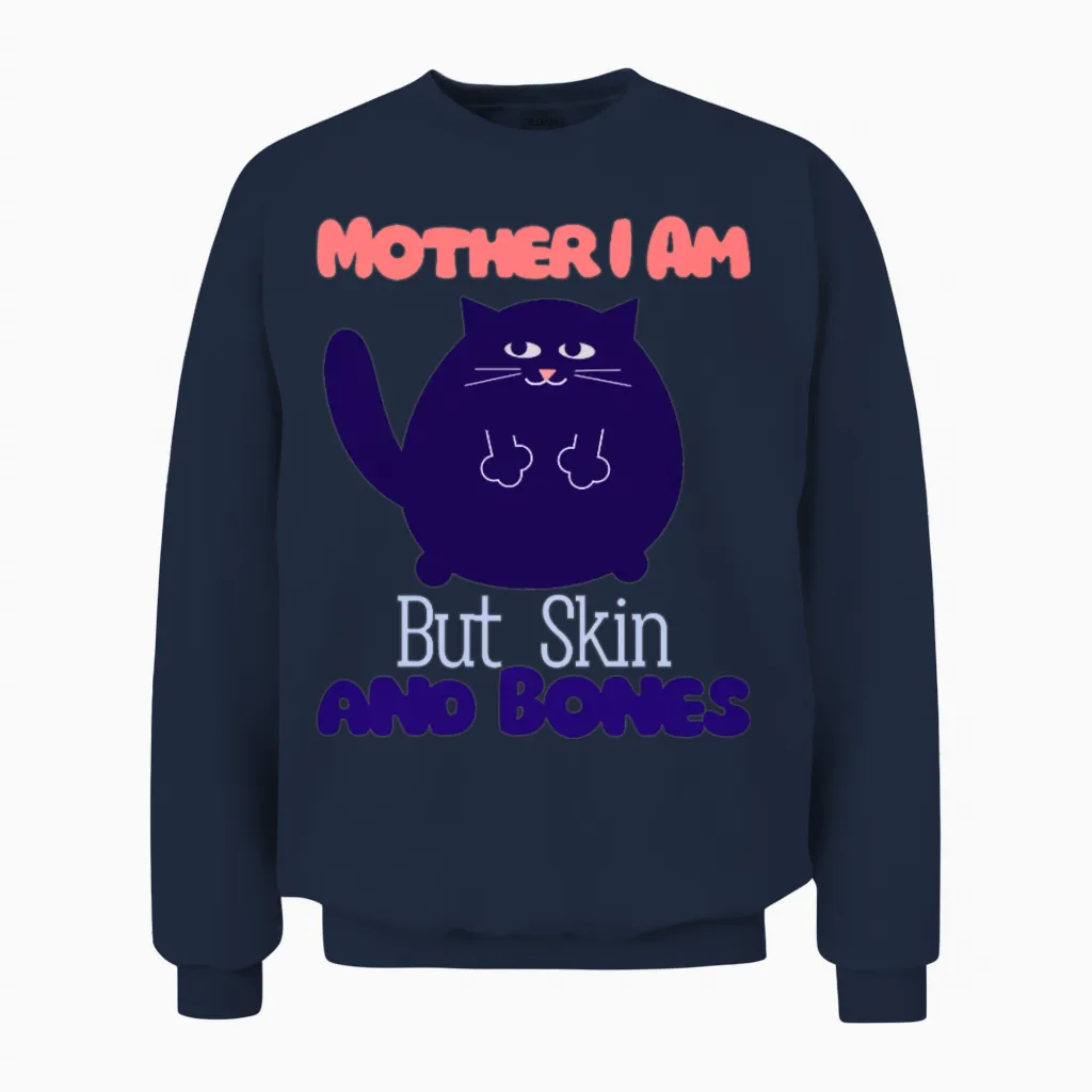 Funny Pets Lovers Mother I Am but Skin and Bones Unisex Sweatshirt in Navy