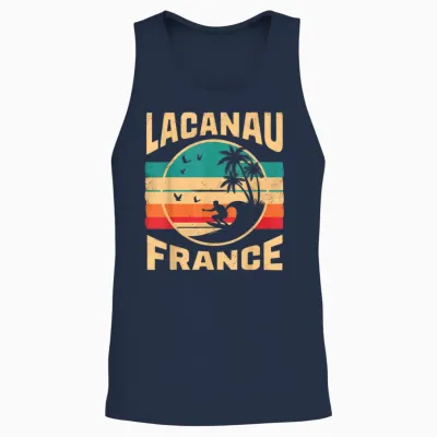 Ville De Lacanau France Surf Enthusiast Waves Unisex Tank Top - Navy