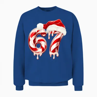 Melting Candy Cane 67 Christmas Design, Santa Hat Holiday Unisex Sweatshirt - Royal