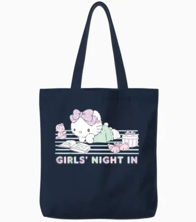 Hello Kitty Girls Night in Reading Short Sleeve Tote Bags - Navy