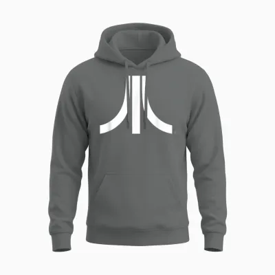 Atari White Logo Vintage 80s Gaming Retro Fun Style Unisex Hoodie - Graphite Heather