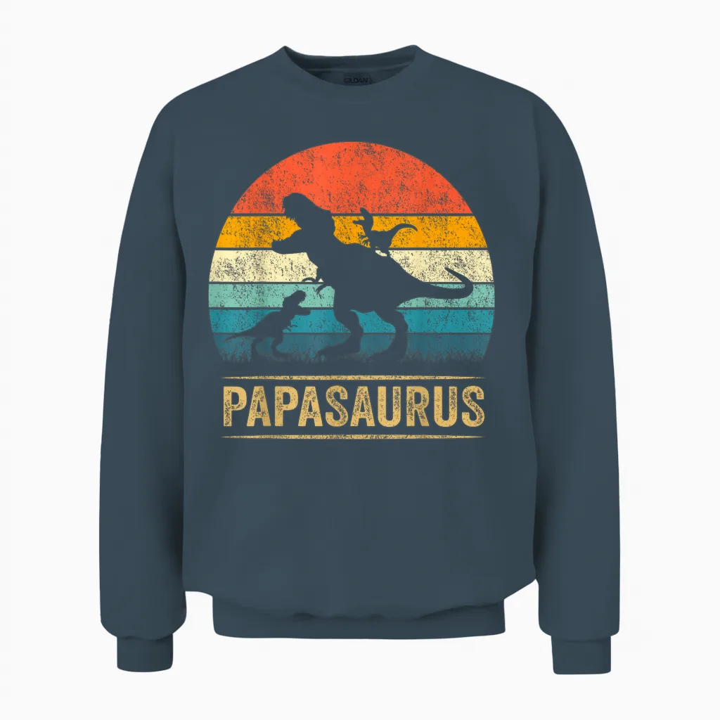 Papasaurus Dinosaur Papa Tyrannosaurus Dino Twin Pack Unisex Sweatshirt in Dark Heather