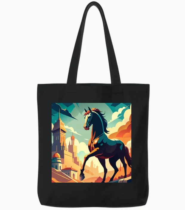 Horse War of Heroes Lovers Gift Tote Bags in Black
