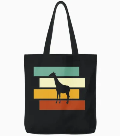 Giraffe Retro Tote Bags - Black
