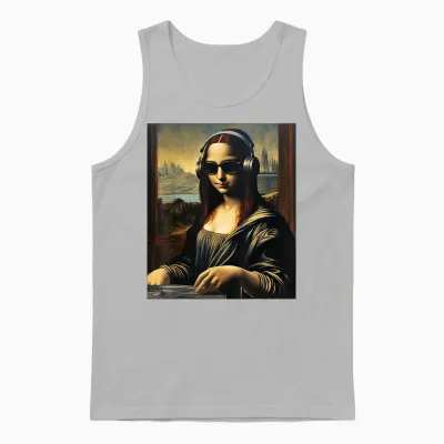 Mona Lisa in Dj | Trending Aesthetic Streetwear T-Shirt, Black, S Unisex Tank Top - Ash