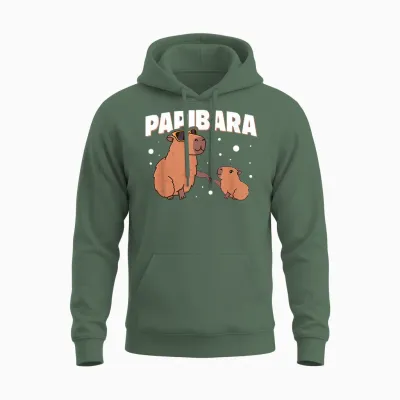 Papibara Capibara Papa Father Son Funny Father's Day Slogan Unisex Hoodie - Military Green