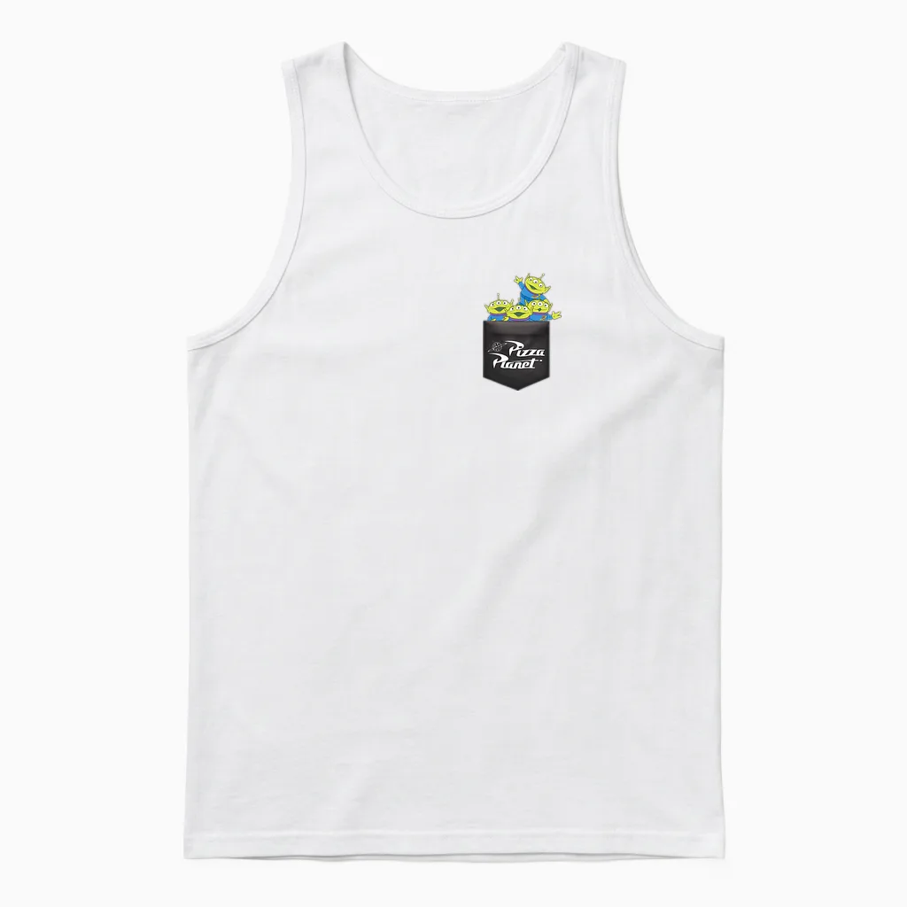 Disney Pixar Toy Story Aliens Pizza Planet Pocket Unisex Tank Top in White