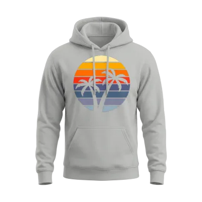 Sunset Palm Trees Retro. Unisex Hoodie - Ash