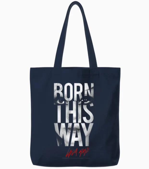 Lady Gaga Born This Way Text Music by Rock Off Tote Bags in Navy