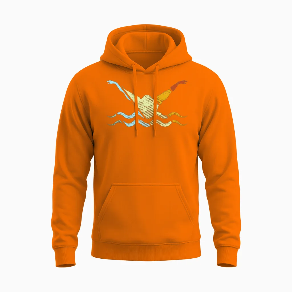 Swimming Retro Unisex Hoodie in Safety Orange