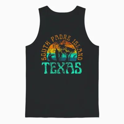 South Padre Island Texas Beach Surfer Girl Retro Unisex Tank Top - Black