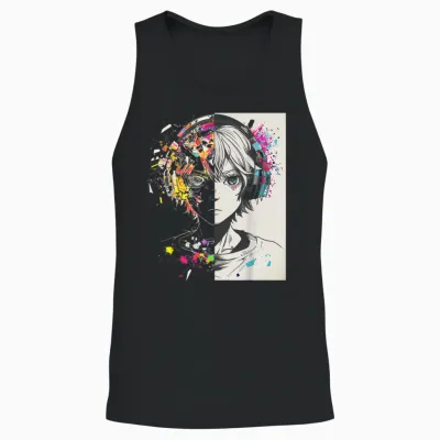 Anime Manga Pattern Helmet Illustration Anime T-Shirt, Black, S Unisex Tank Top - Black