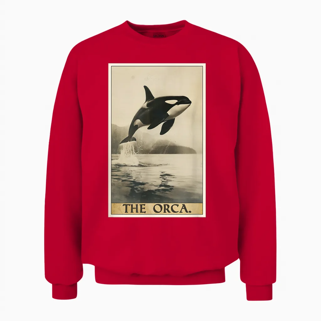 Orcas Orca Tarot Card T-Shirt, Black Unisex Sweatshirt in Red