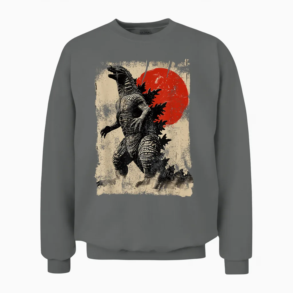 Retro Vintage Japanese Art Legendary Rare Kaiju T-Shirt, Black Unisex Sweatshirt in Graphite Heather