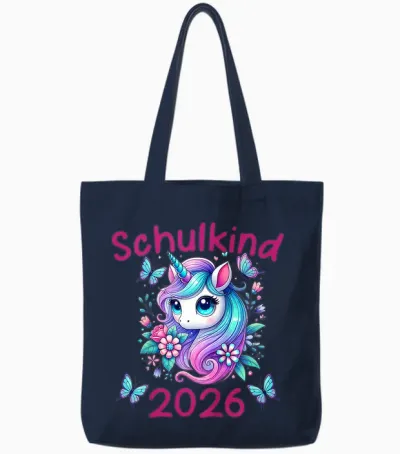 Kinder Mädchen Einhorn Schulanfang Schulkind 2026 Tote Bags - Navy