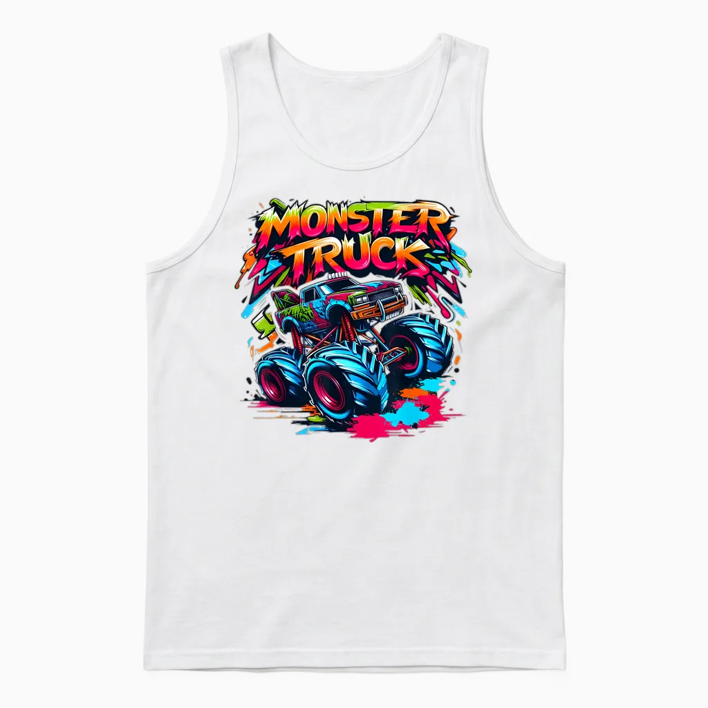 Monster Truck Retro Colorful Graffiti Toddlers Youth Adults Unisex Tank Top in White