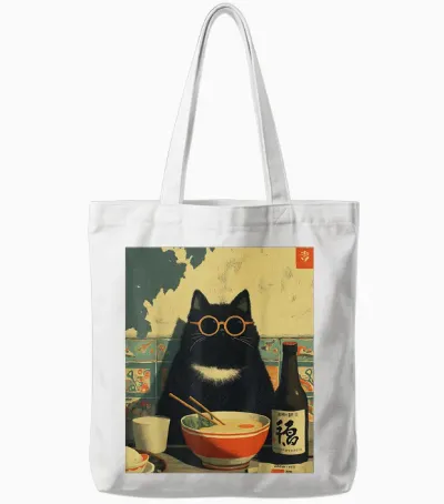 Japanese Cat Vintage Ramen Cat Dad Retro Funny Graphic Tote Bags - White