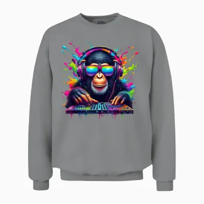 Monkey Dj Neon Fiesta Rave Edm Festival Monkey Unisex Sweatshirt - Sport Grey