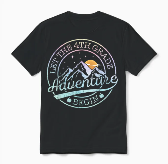 Let the 4th Grade Adventure Begin Retro First Day of School Unisex T-Shirt in Black
