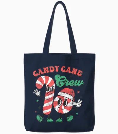 Candy Cane Crew Christmas Xmas Love Candy Boys Girls Tote Bags - Navy