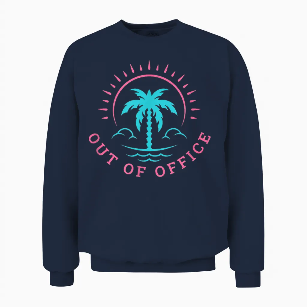 Retro Out of Office Summer Beach Holiday No Work T-Shirt, Black, S Unisex Sweatshirt in Navy