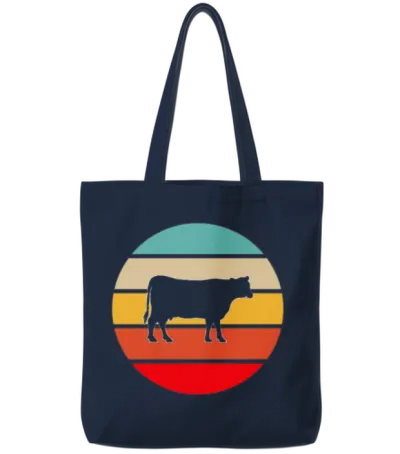 Cow Retro Tote Bags - Navy