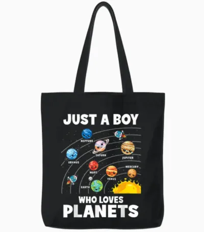Just a Boy Who Loves Planets Solar System Astronomy Space Tote Bags - Black