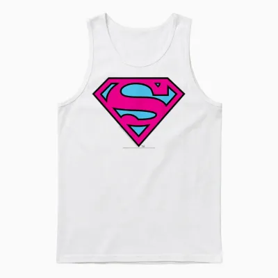 Superman Pink and Blue Logo Unisex Tank Top - White
