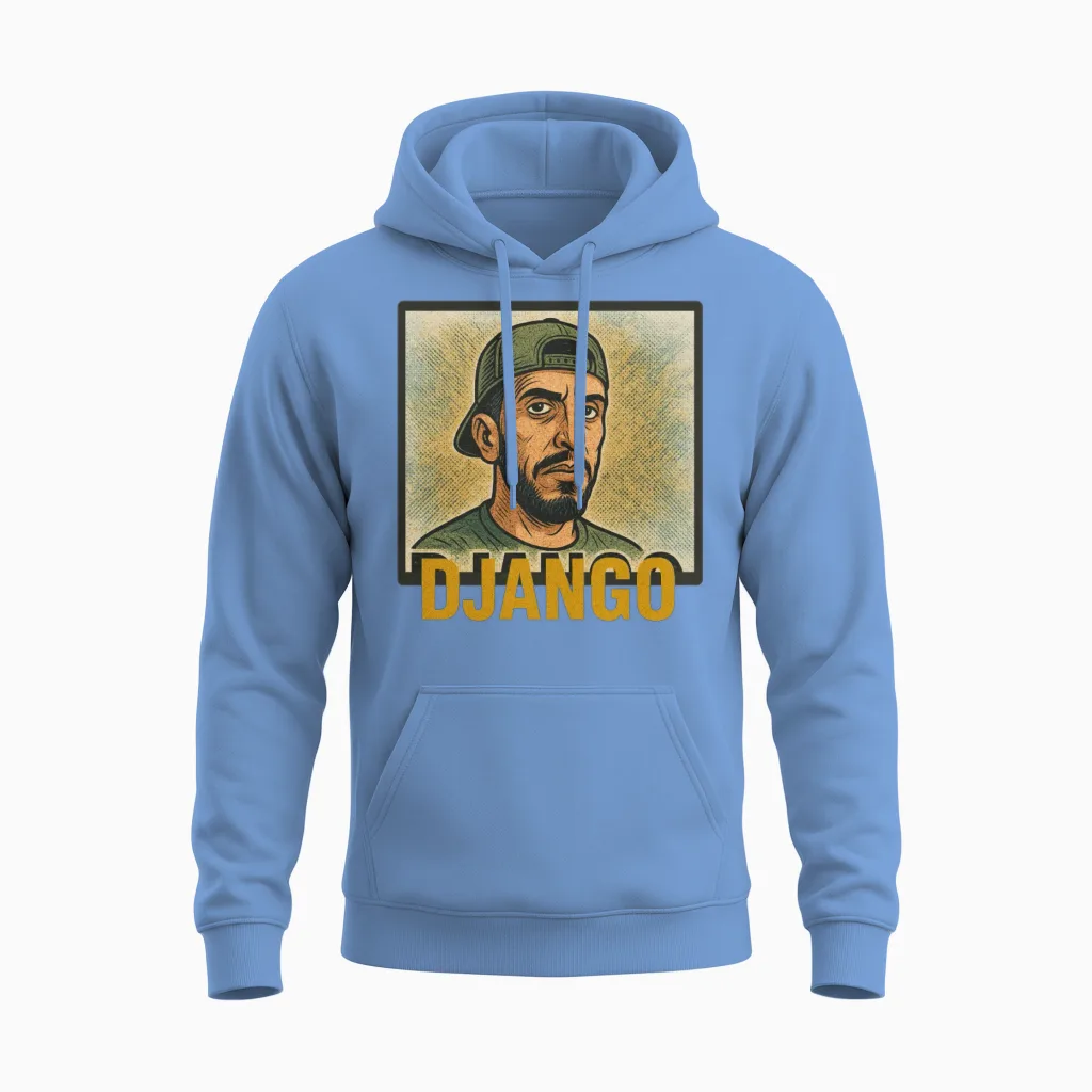 Urban Techno Django Illustration Unisex Hoodie in Carolina Blue