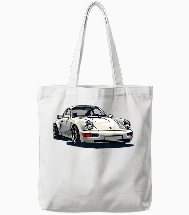 911 Retro Vintage 964 Turbo Car Classic Automotive Track T-Shirt - Black, Small, Unisex-Adults, Short Sleeve, Tote Bags in White