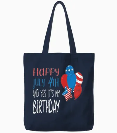 Happy July 4th and Yes It's My Birthday Tote Bags - Navy