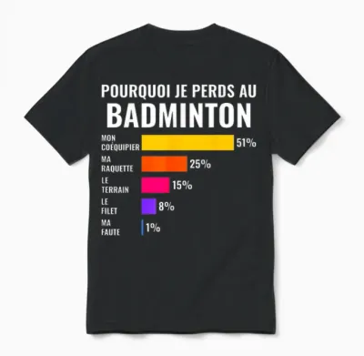 Pourquoi Je Perds Au Badminton Perdant Humour Unisex T-Shirt - Black