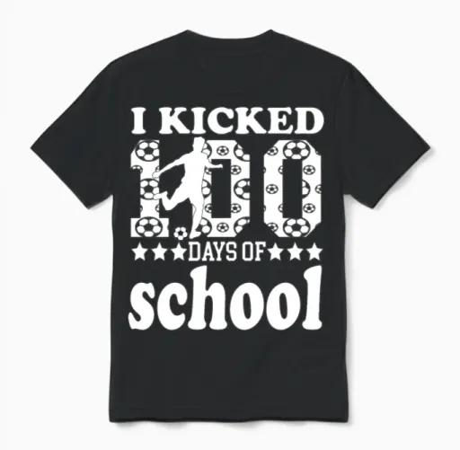 I Kicked 100 Days of School 100th Day Party Soccer Unisex T-Shirt in Black