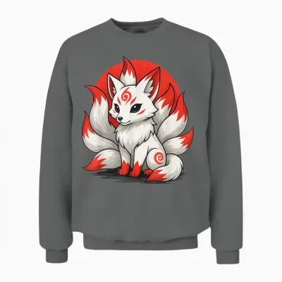 Kitsune Laughing Japanese Fox Nine-Tailed Anime Manga Unisex Sweatshirt - Graphite Heather