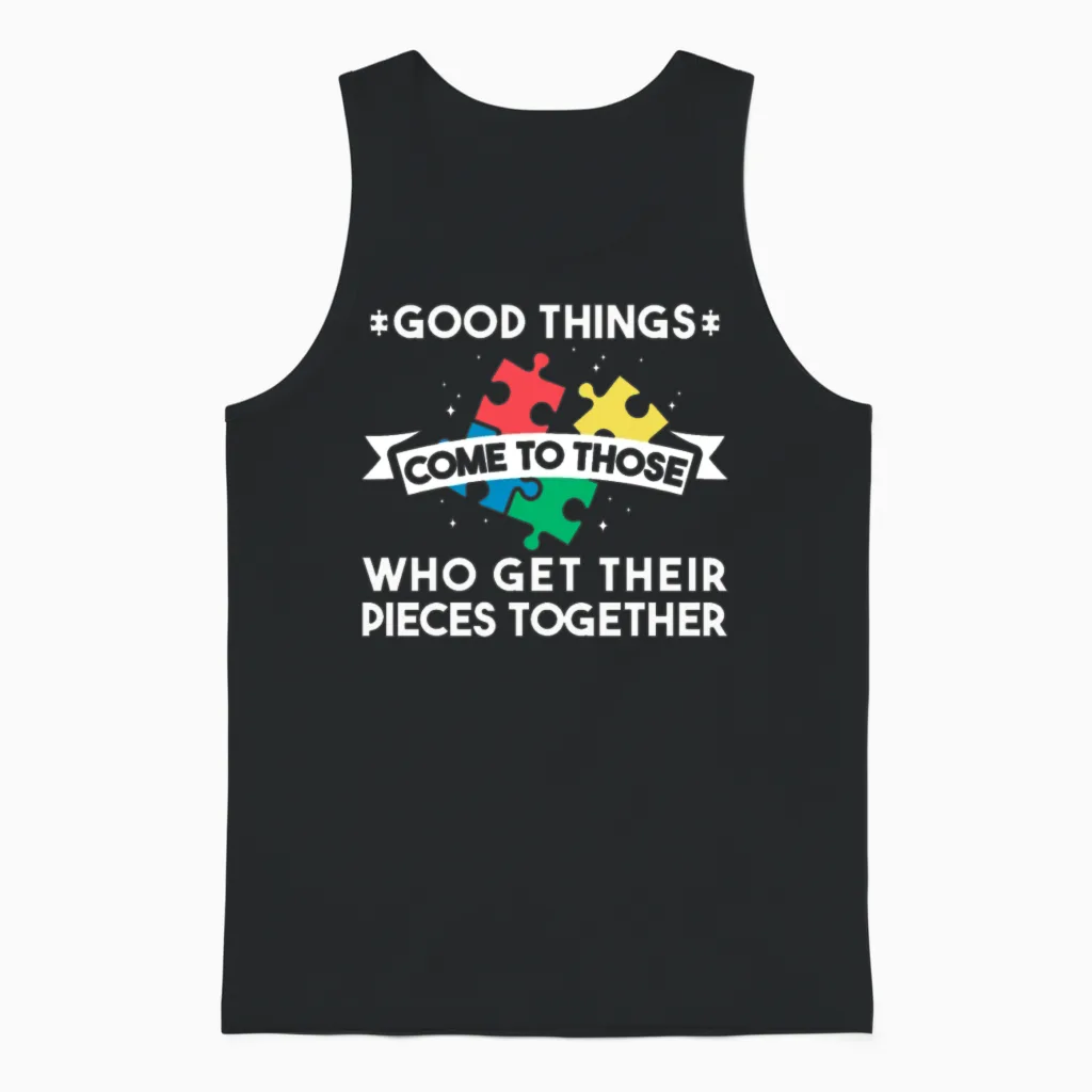 Puzzle Lover Funny Jigsaw Puzzle Good Things Unisex Tank Top in Black