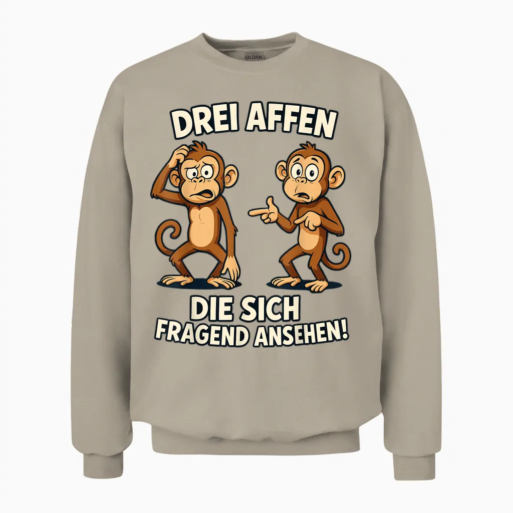 Drei Affen Die Sich Fragend Ansehen Sarkasmus Ironisches Unisex Sweatshirt in Sand