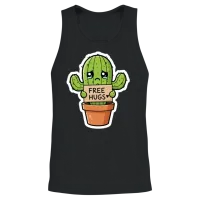Free Hugs Cactus Sad Cute Plant Pun Unisex Tank Top - Black – 2
