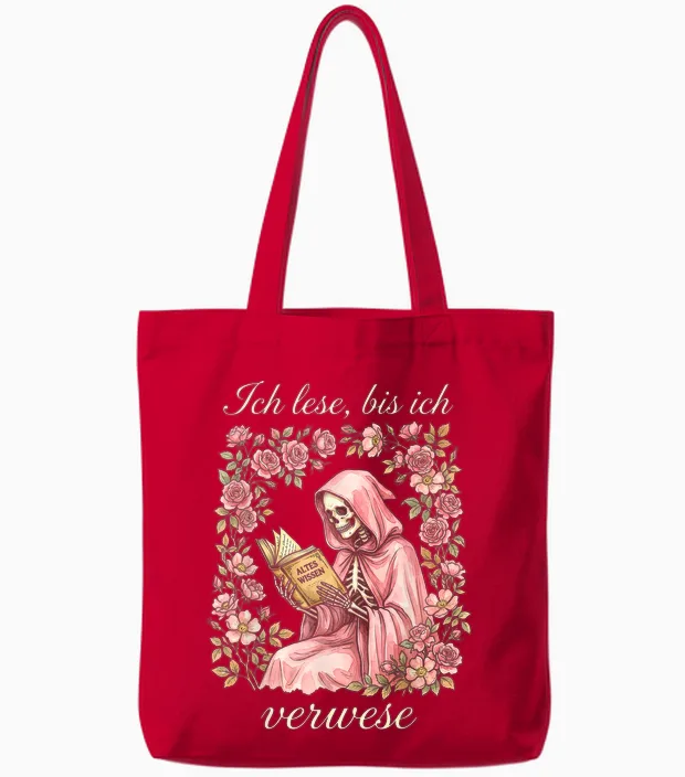 Ich Lese Bis Ich Verwese Bücherwurm Lesen Tote Bags in Red